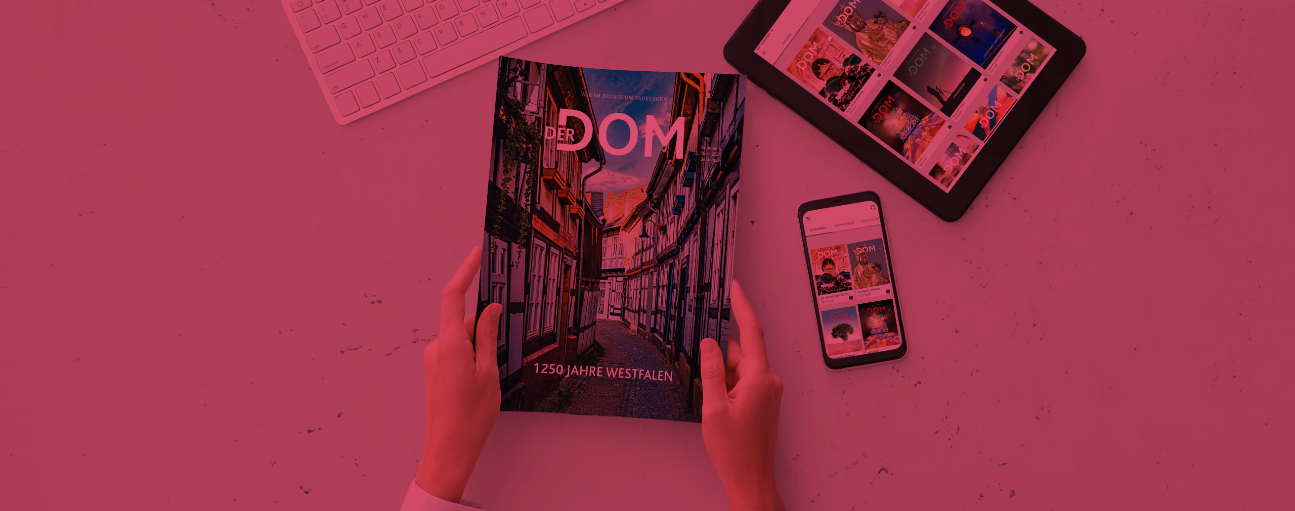 Zeitschrift Der Dom in Papierform und als App dargestellt