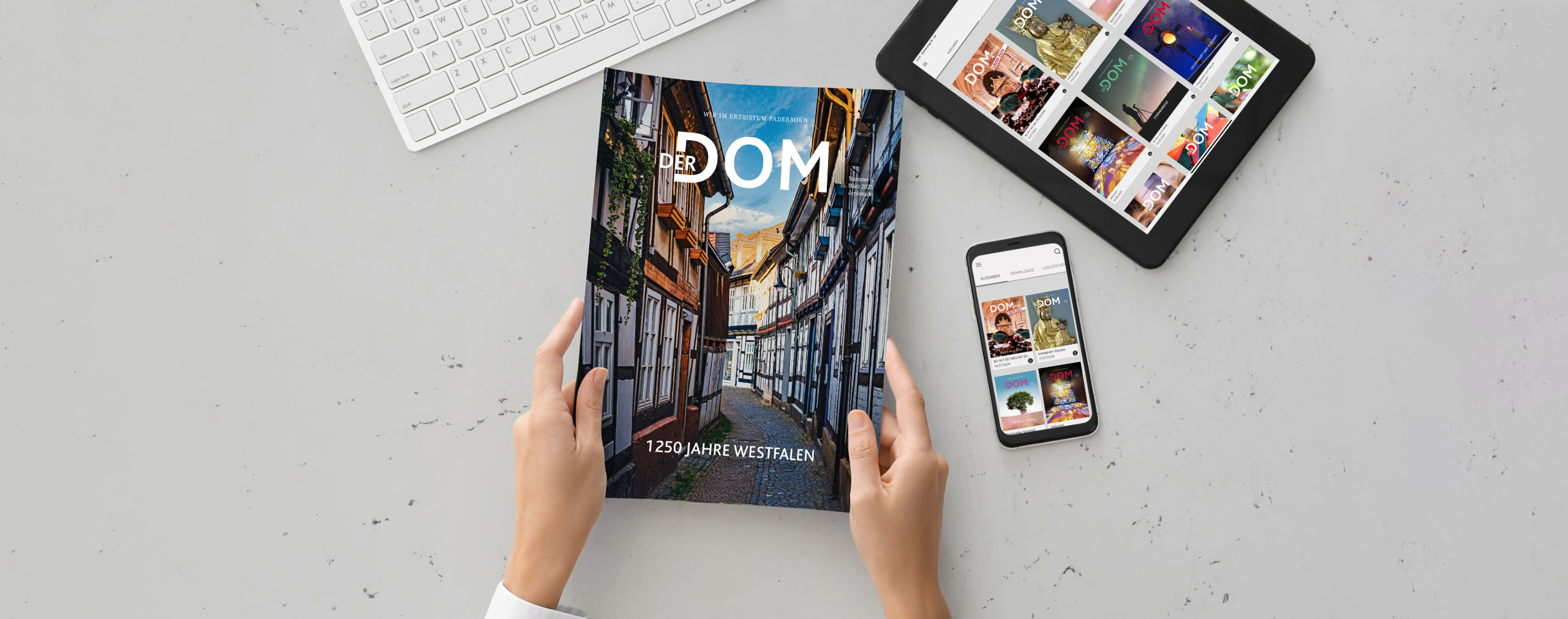 Zeitschrift Der Dom in Papierform und Darstellung als App